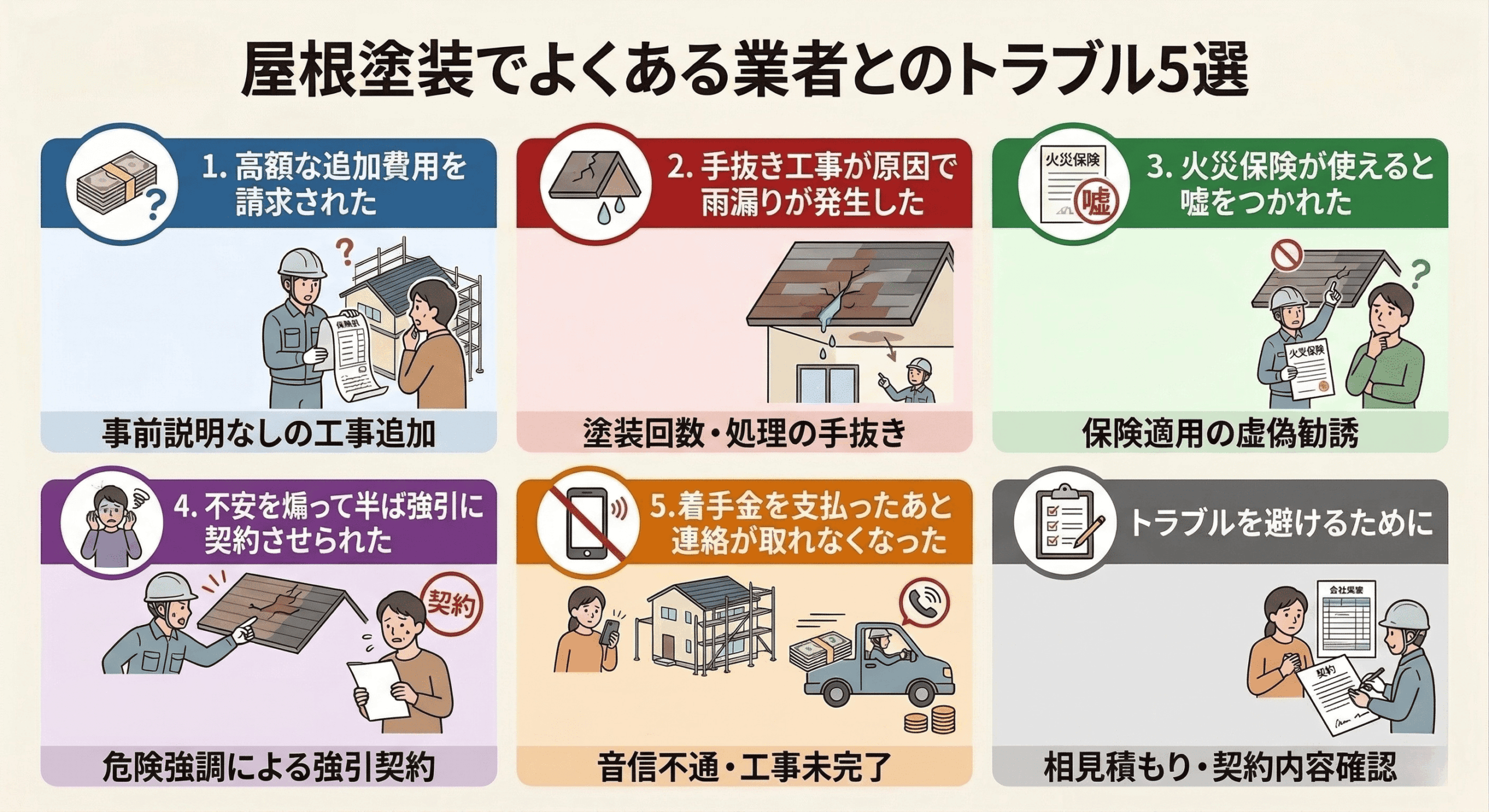 屋根塗装でよくある業者とのトラブル5選