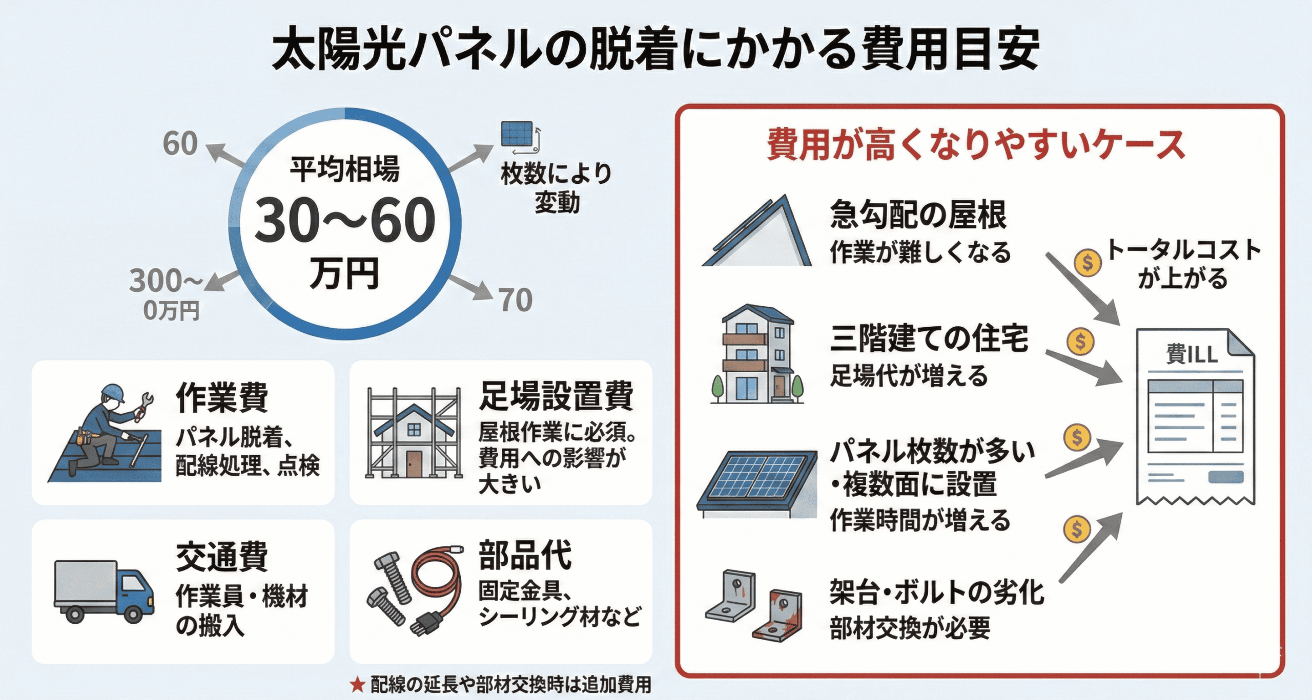 太陽光パネルの脱着工事にかかる費用相場と内訳
