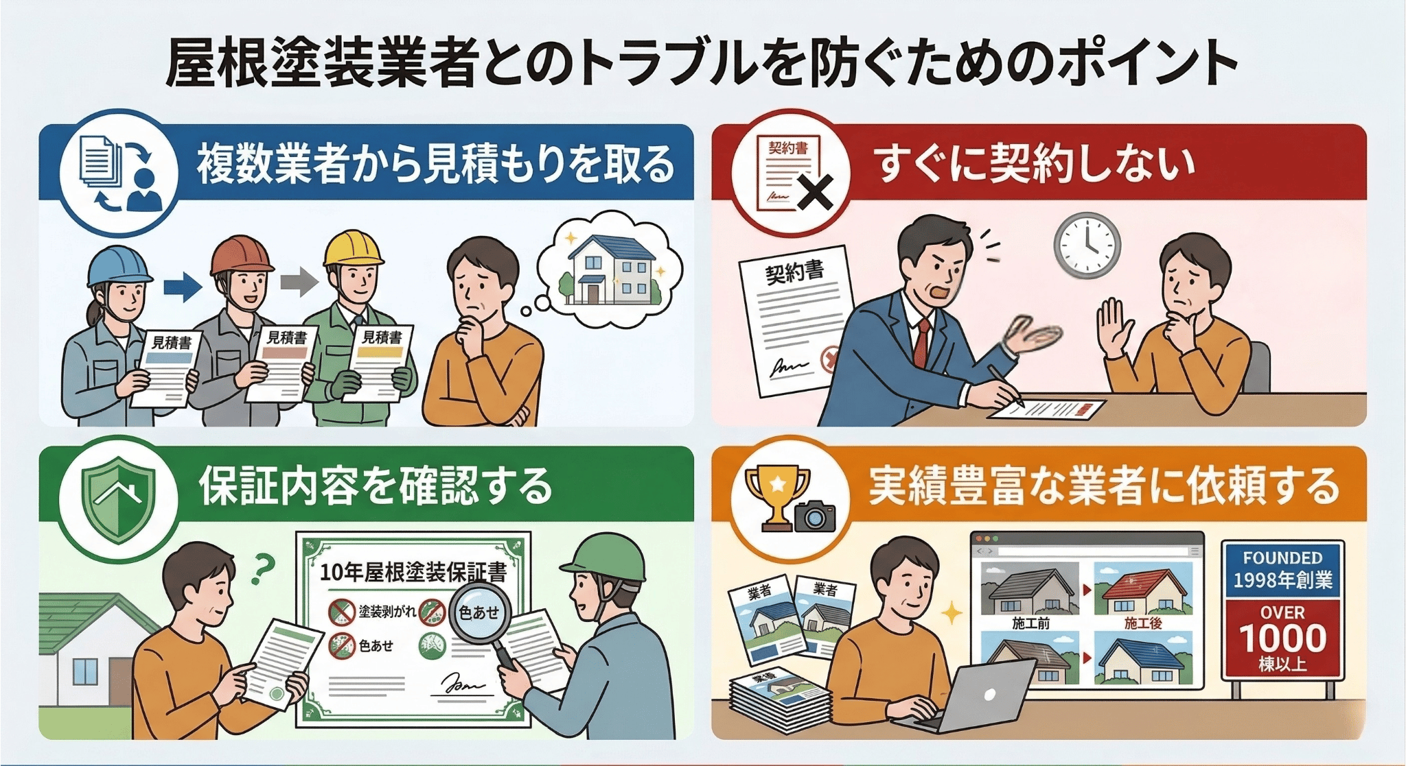 屋根塗装業者とのトラブルを防ぐためのポイント