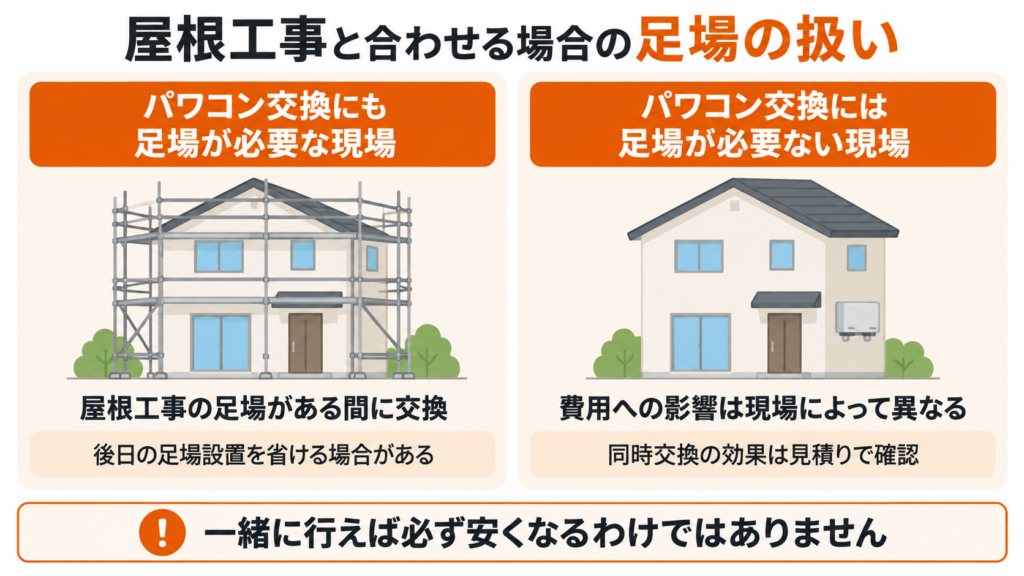 屋根工事とパワコン交換を合わせる場合の足場の扱い